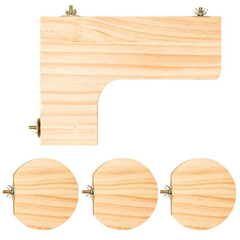 4 Pieces of Wood Stand Platform L-Shape and Round for Squirrel Gerbil Chinchilla