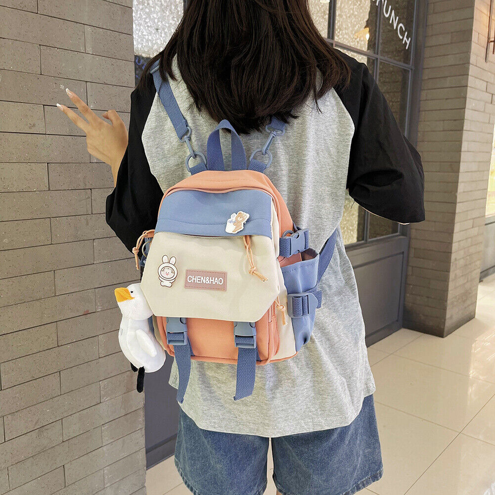 Preppy Style Women Cartoon Contrast Color Backpack Girls Schoolbags (Pink)