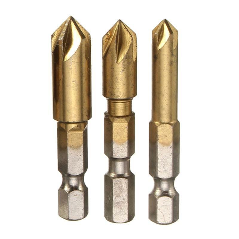 1/4'' Hex Shank HSS 5 Flute Countersink 90 Degree Center Punch Tool Set For Wood