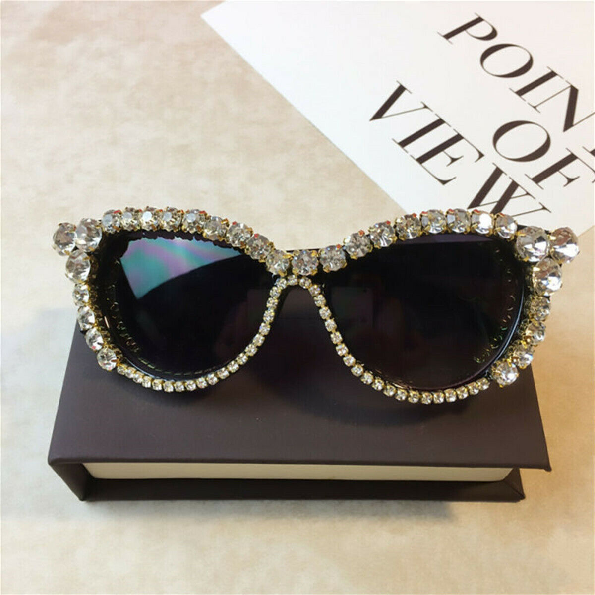 Oversized Cat Eye Bling Rhinestone Sunglasses Women Fashion  Shades Party Gift
