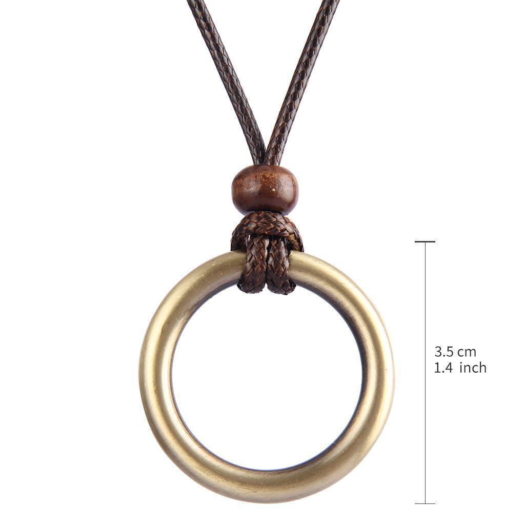 Wax Rope Braided Chain  Ring Pendant Necklace Classic Sweater Chain