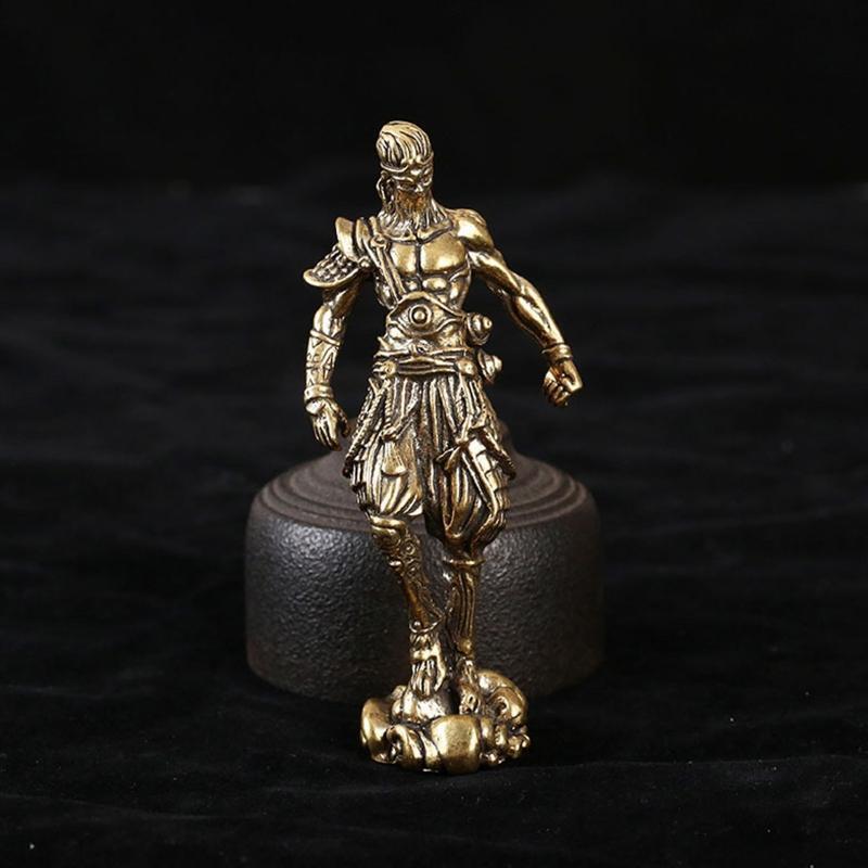 Brass Monkey King Statue Chinese Tradition Ancient Home Bedroom Book Room Decor