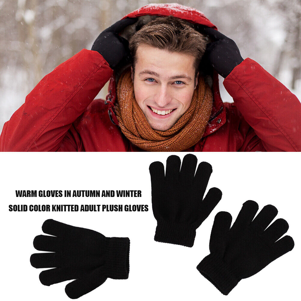 Women Men Warm Winter Gloves Full Finger Knitted Stretch Camping Mittens