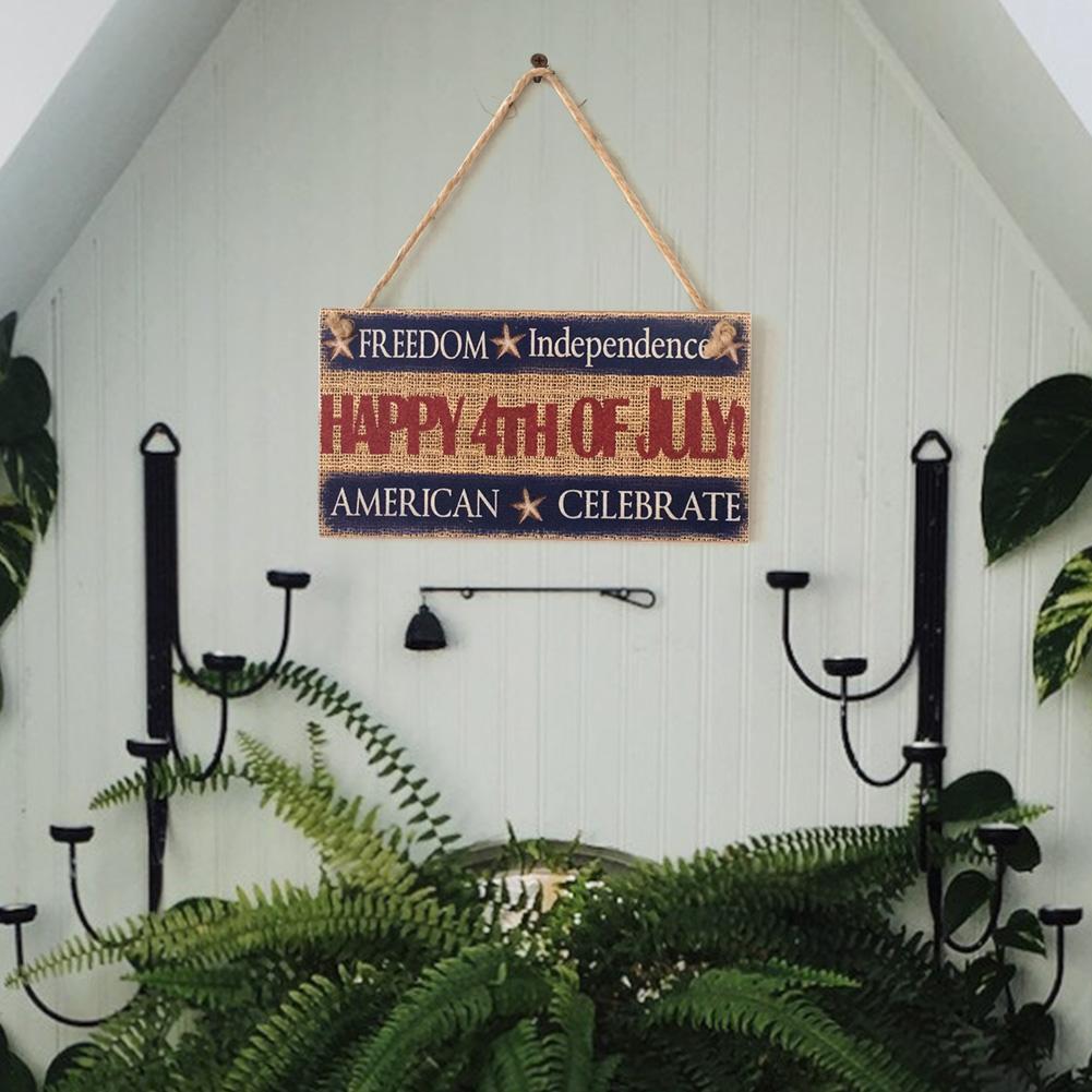 Wooden Independence Day Hanging Board Rectangle Craft Home DIY Decor Gift