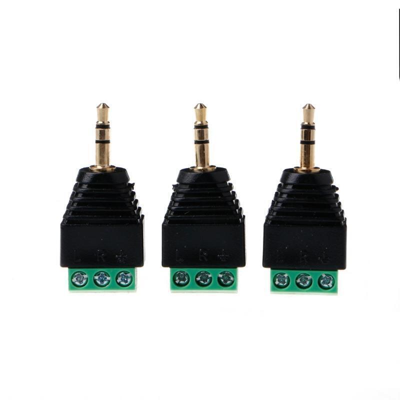 3 Pcs Video AV Balun 3.5mm 1/8" Stereo Male to AV 3 Screw Terminal Plug