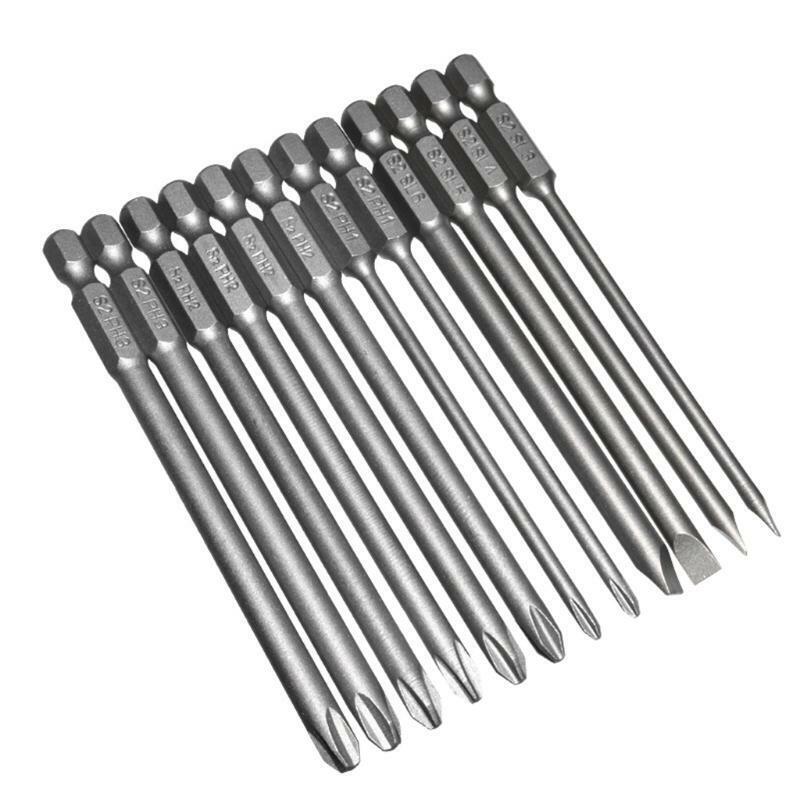 12pcs/set Alloy Steel S2 Slotted Phillips Screwdriver Drill Bits Magnetic Head