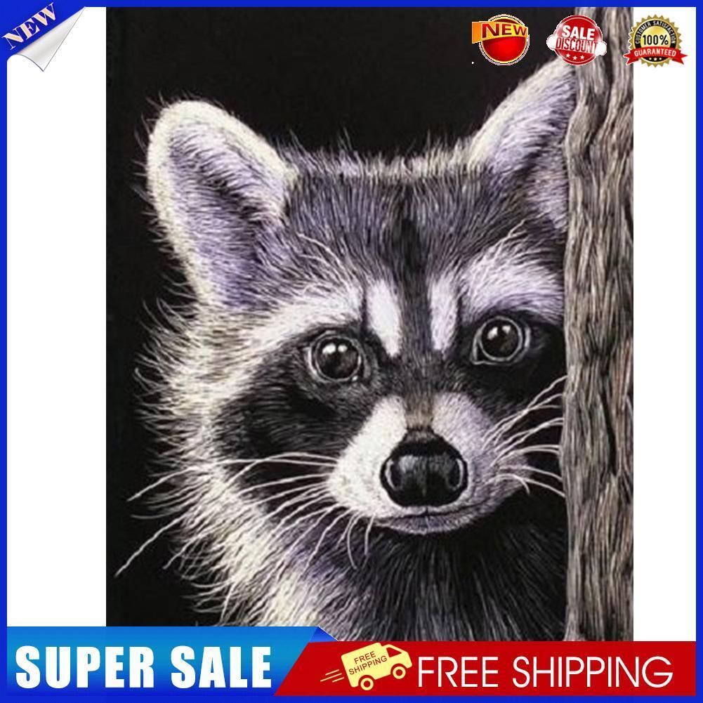 5D DIY Dog Raccoon Full Round Diamond Painting Kit Picture Artwork Craft