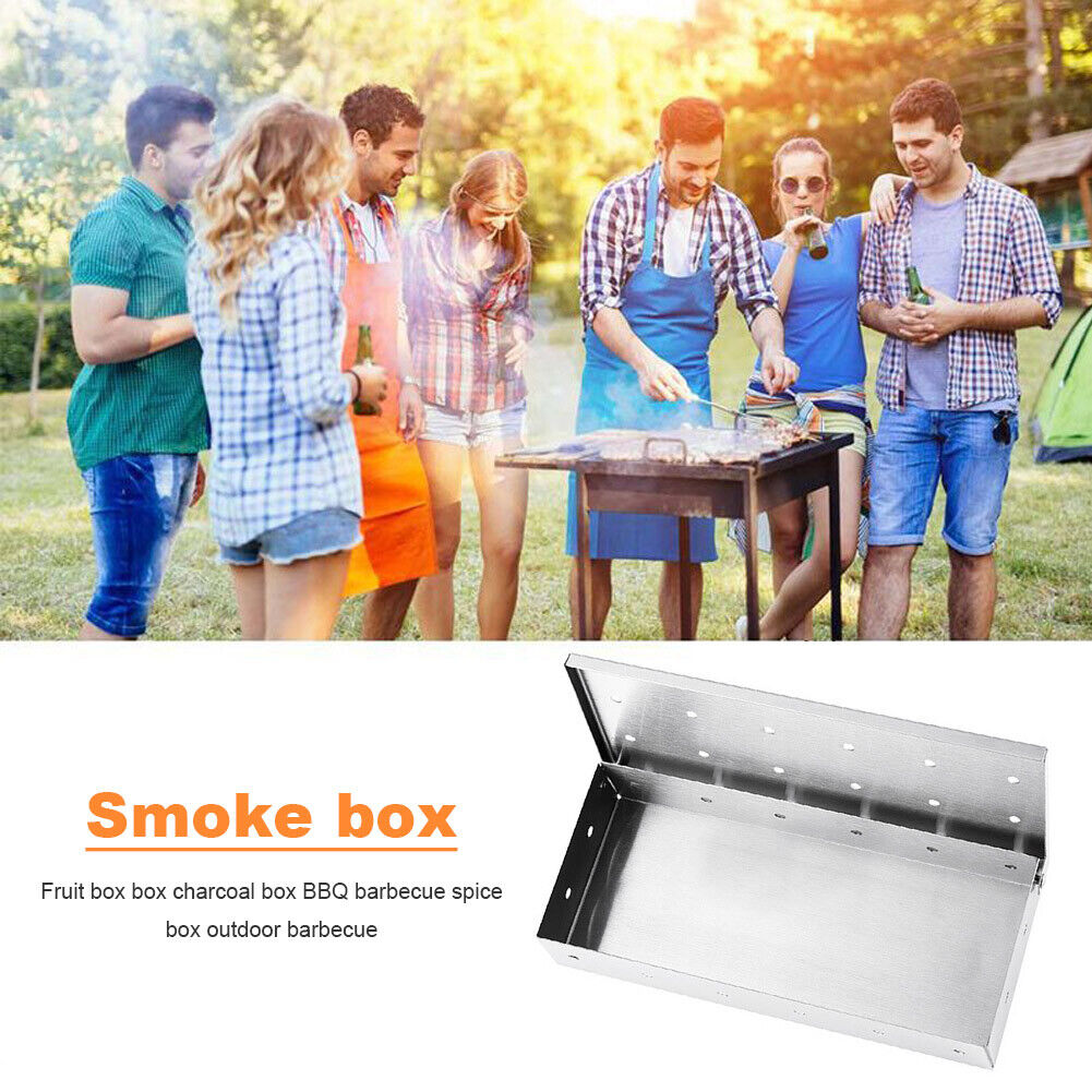 Stainless Steel Grill Smoke Box Washable BBQ Barbecue Wood Chip Smoker Case
