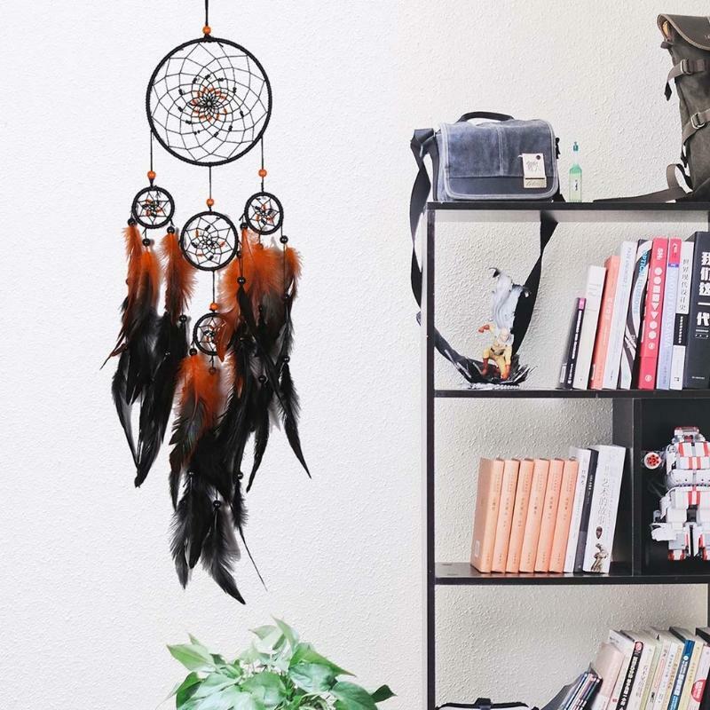 5 Circles Large Dream Catchers with Beads Feather Dreamcatcher Boho Wall Hanging