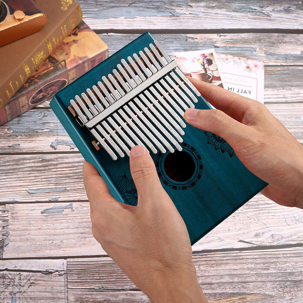 17 Key Portable Mahogany Kalimba Wooden Thumb Piano with Armrests (Blue)