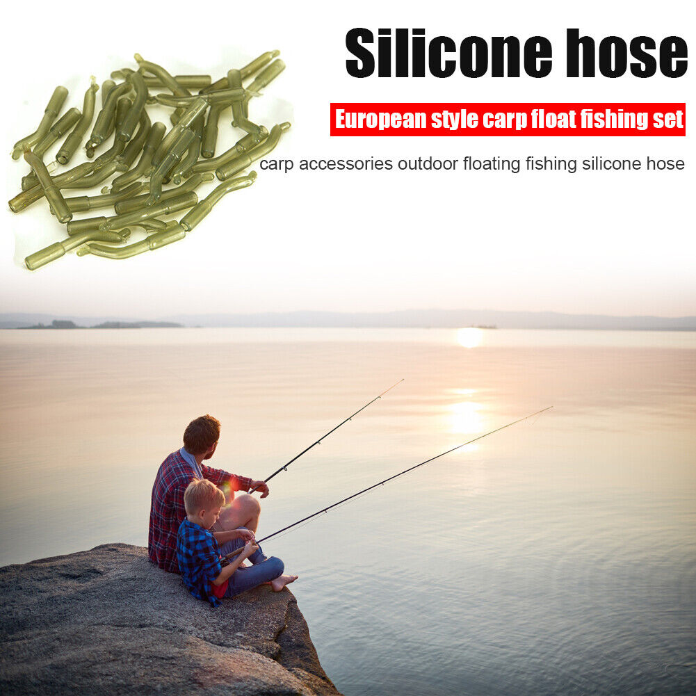 Carp Fishing Hook Sleeve Silicone Hair Rig Aligner Tackles (Green 50pcs)