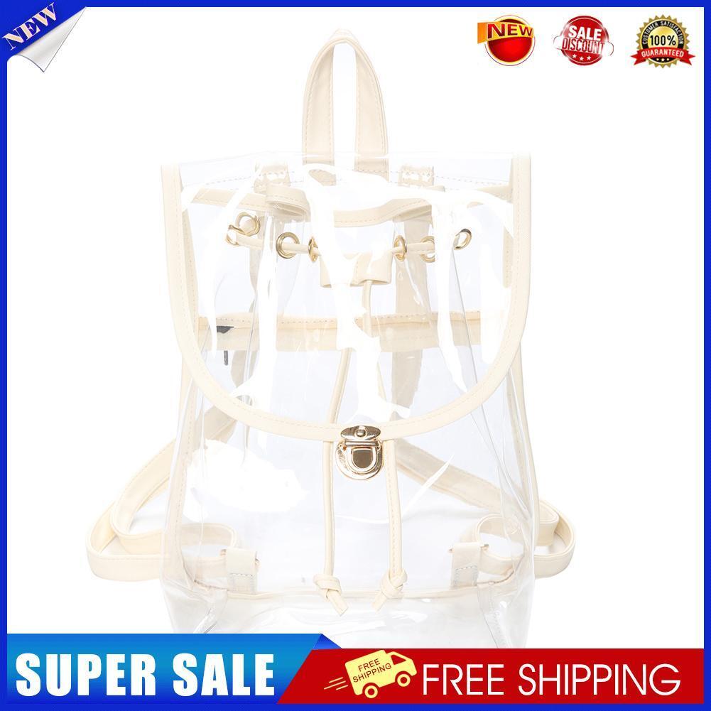Women Backpack Transparent PVC Students Clear Travel School Bags (Beige)