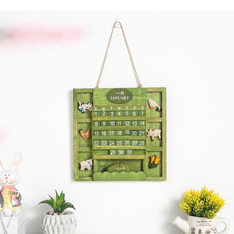 Green Wall Hanging Calendar Wood Artistic Living Room Bedroom Party Decoration