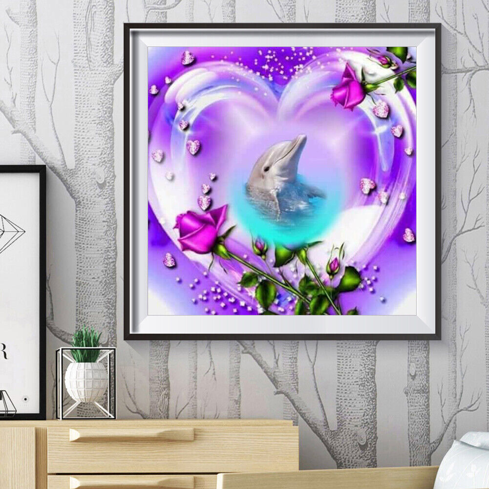 Love Dolphin 5D DIY Full Round Drill Diamond Painting Cartoon Animal Mosaic