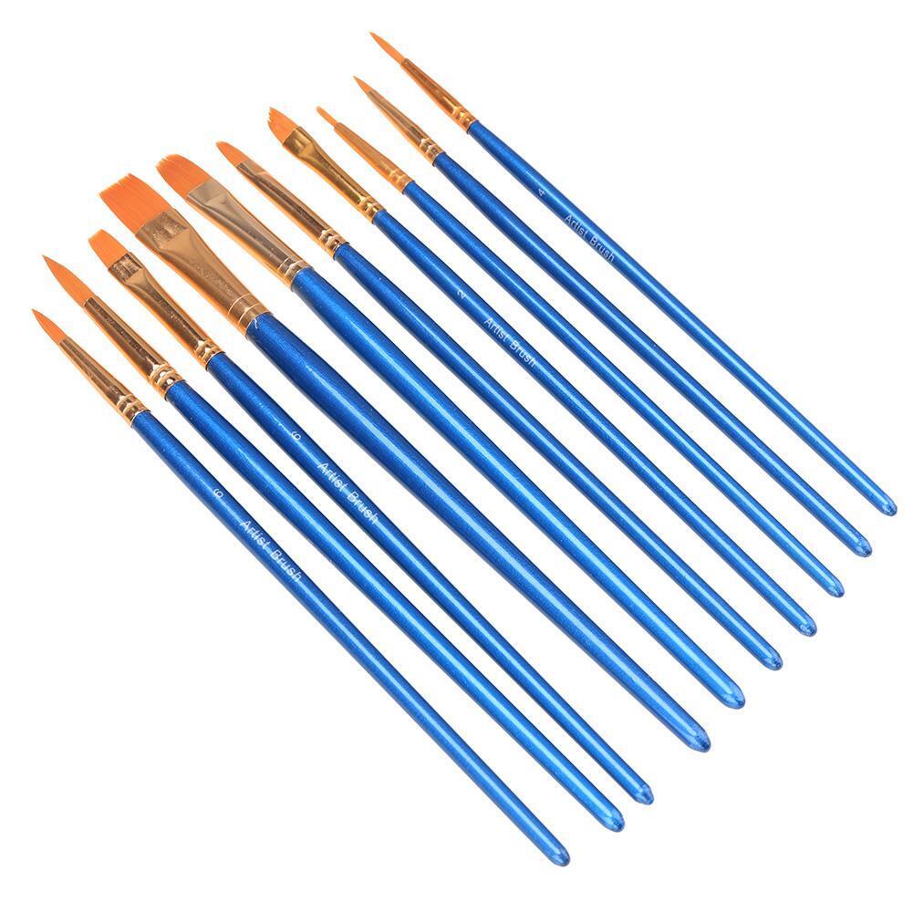 10pcs Blue Watercolor Gouache Paint Brushes Nylon Hair Painting Brush Set