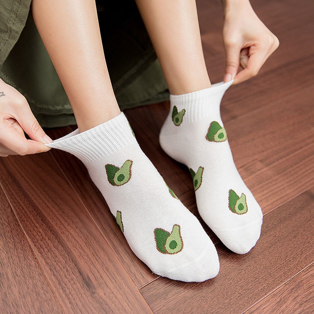 Soft Cotton Casual Summer Boat Socks Fruit Avocado Short Ankle Socks Women Man