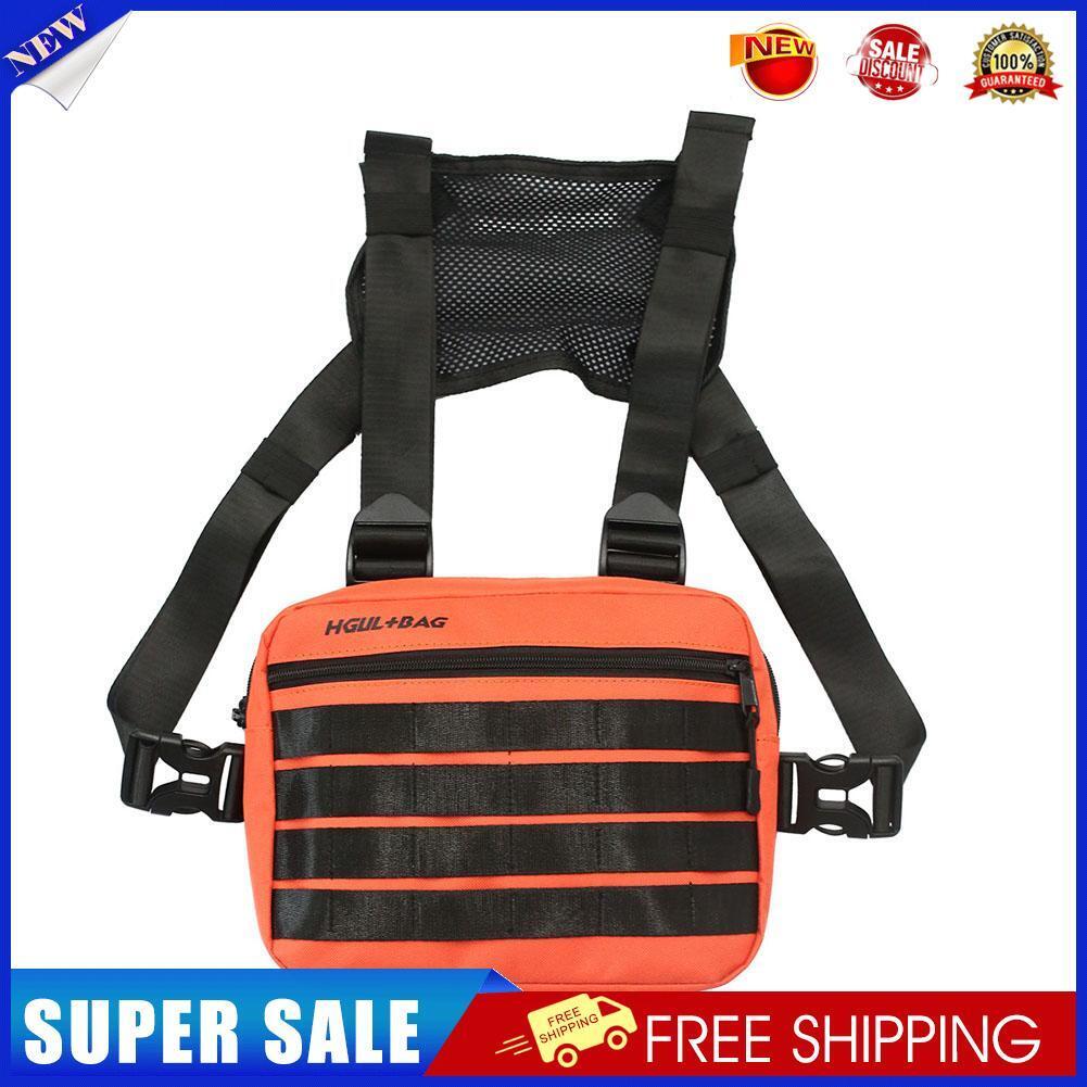 Streetwear Contrast Color Chest Bag Male Square Vest Strap Bags (Orange)