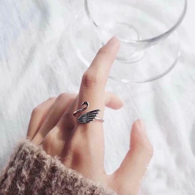 Swan Crochet Loop Ring Adjustable Braided Ring Open Finger Ring Knitting Jewelry