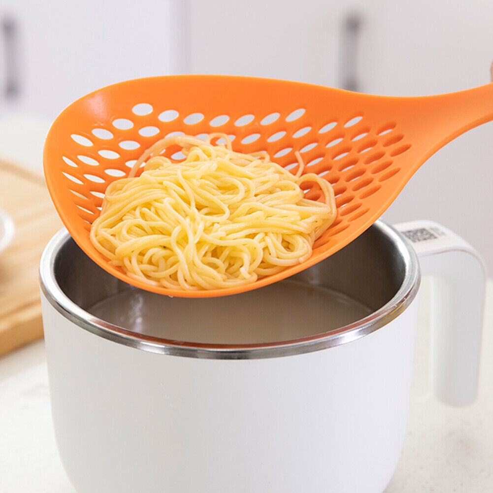 Long Handle Scoop Colander Heat Resistant Wonton Filter Spoon (Orange)