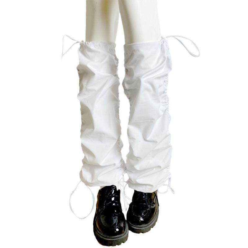 Women Harajuku Punk Leg Warmer Ruched Baggy Drawstring Knee High Foot Cover Sock