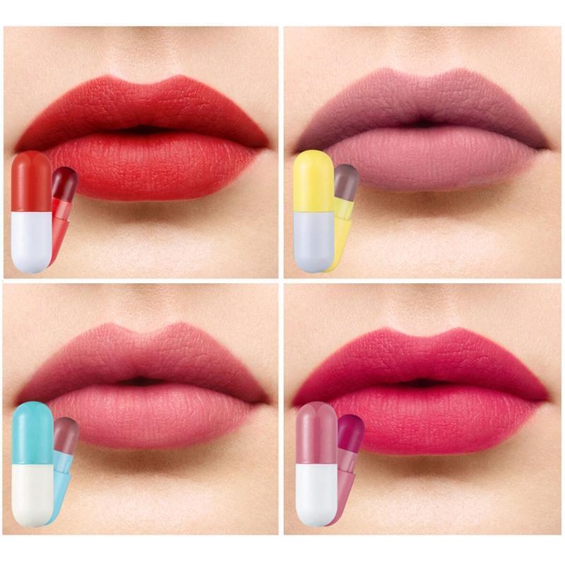 Mini Lipstick Set Waterproof Capsules Lipstick, Pill Shaped Lipstick,Lip Gloss