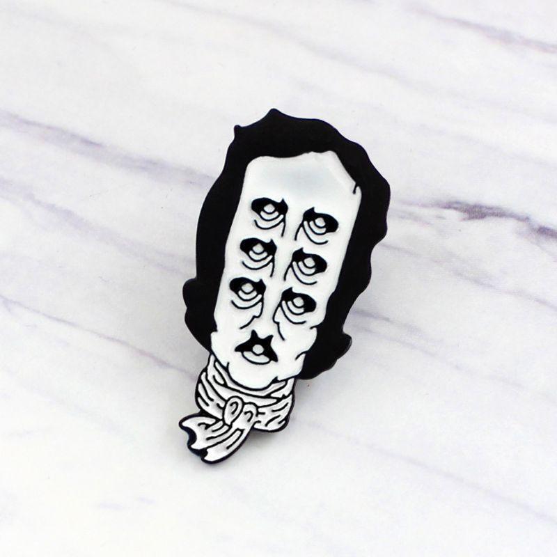 Edgar Allan Poe Enamel Lapel Pin Multiple Eyes Old Man Head Scarf Brooch Jewelry