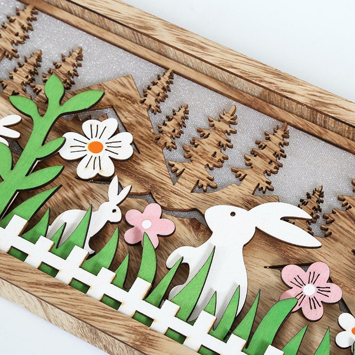 Wooden Easter Bunny , Bunny Ornament  Decor Lamp for Desktop,