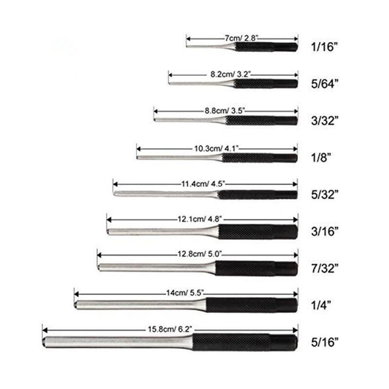 9 Pcs Steel Multi Size Round Head Pins Punch Set Grip Roll Pins Punch Tool Kit