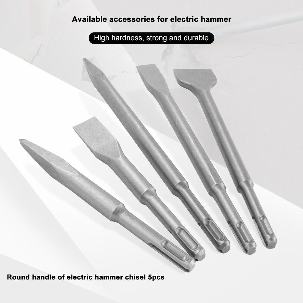 5pcs Point Groove Gouge Flat Chisels Set Electric Hammer Brick Drill Bit