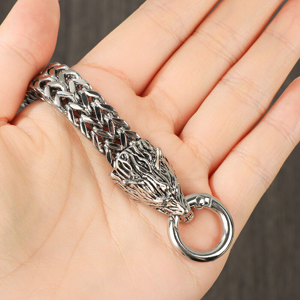 Clasp Fenrir Head Bracelet Viking Stainless Steel Bracelet Wolves Head Bangle