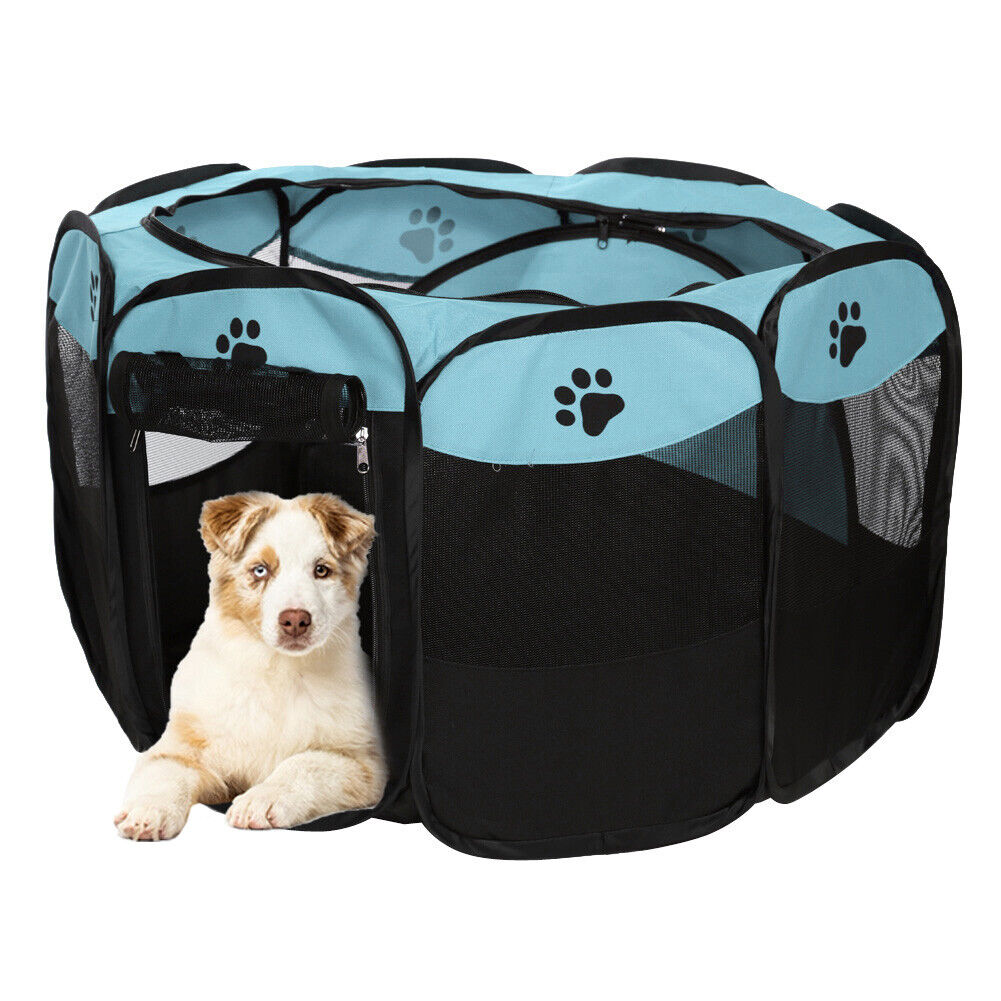 Claw Print Foldable Pet Cat Dog Tent House Guard Playpen Fence (Sky Blue)