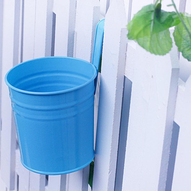 Iron Bucket Flower Pot with Hanging Hook Handle Small Garden Plant Vase Balcony