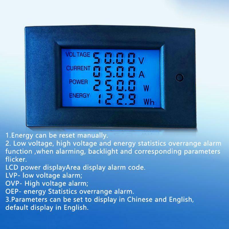 Digital Wattmeter DC 20A 2000W Power Panel Meter Monitor Power Energy Voltmeter