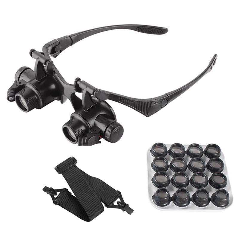 Double Glasses Magnifier 2.5X-25X with 8 Groups Magnification Lenses & LED Light
