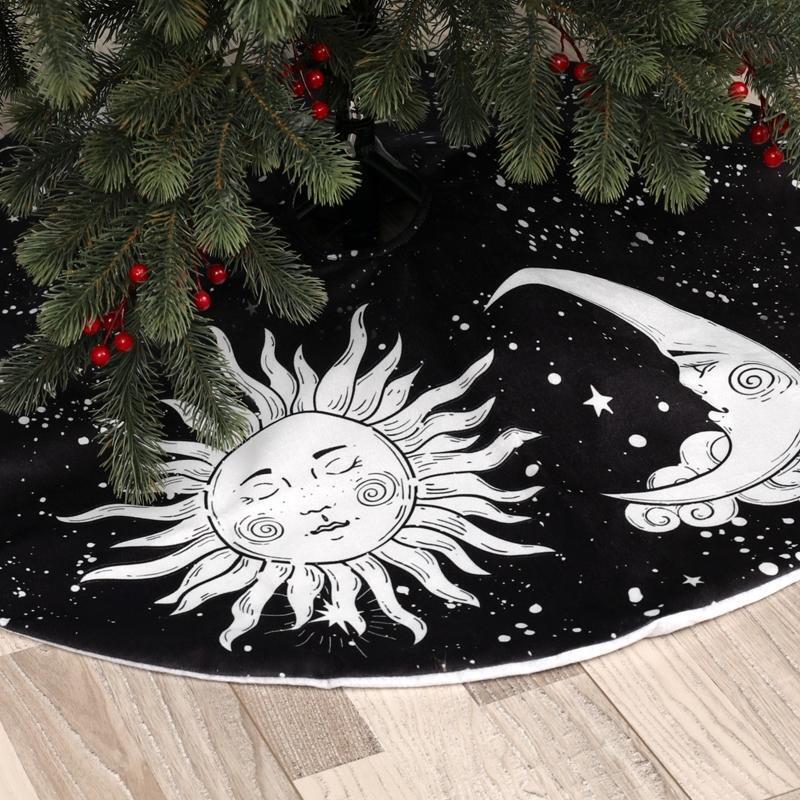 Sun Moon Christmas Tree Skirt Black White Floor Mat Carpet Ornament