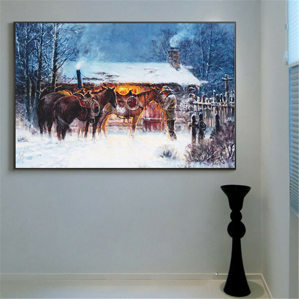 Western Cowboy Horse Winter HD Canvas Print Picture Wall Art Poster  Home Decor
