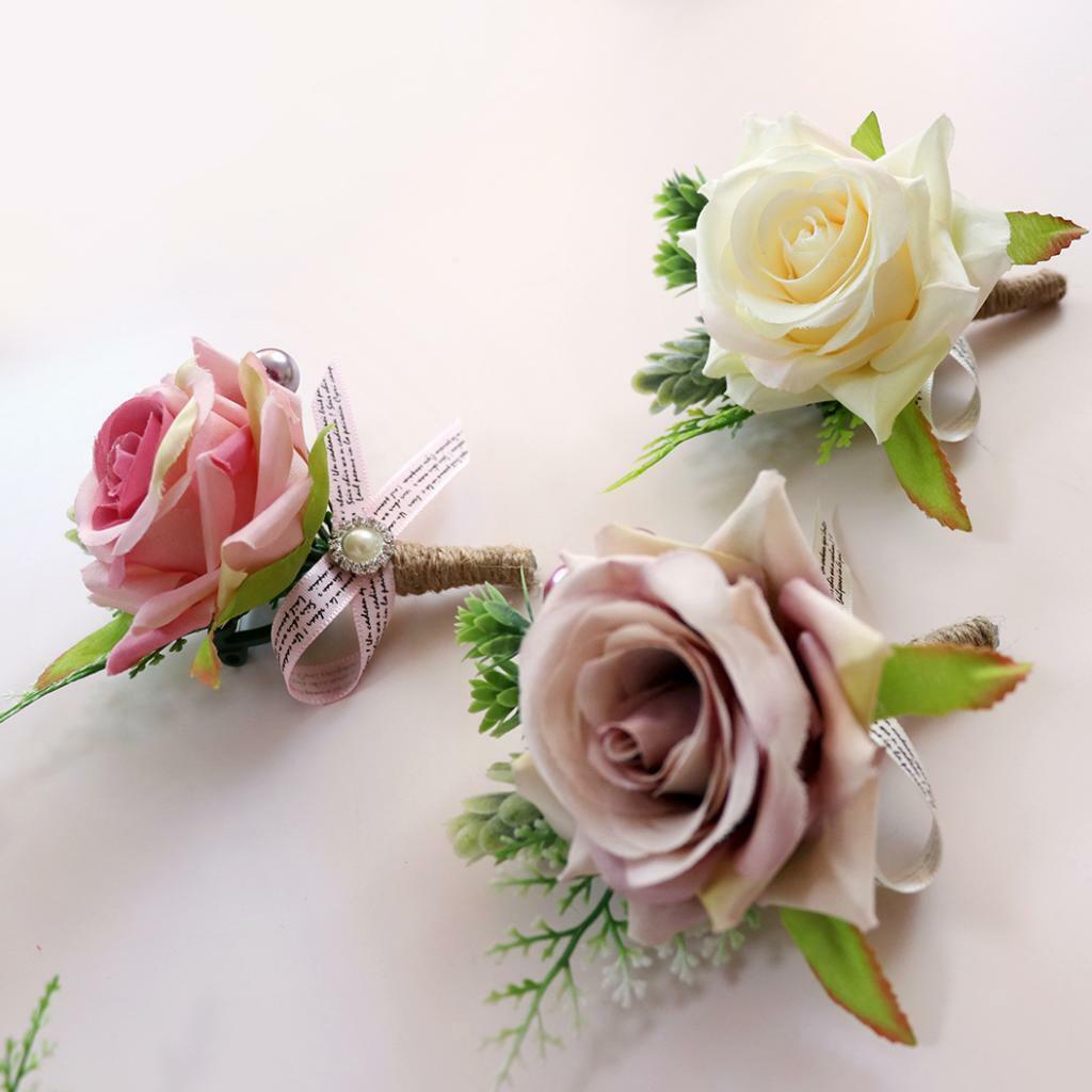 Set of 2  Boutonniere Wrist Wristband Wrist Corsage Groom Man Wedding
