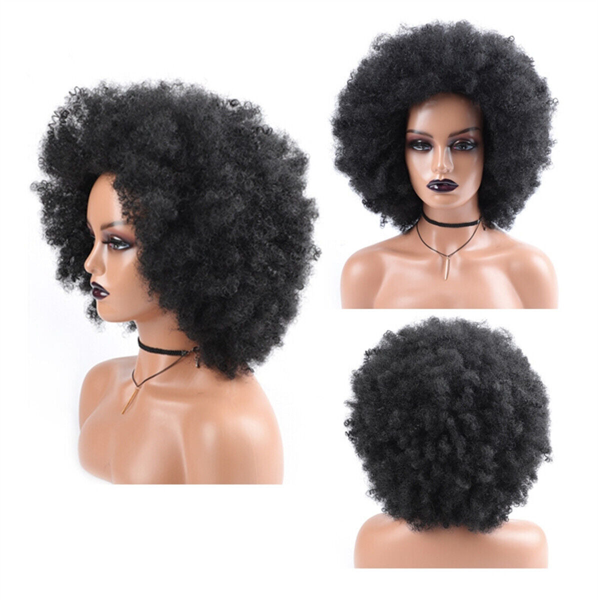 Black Short Afro Kinky Curly Wig Natural Synthetic Hair Wigs for Black Women
