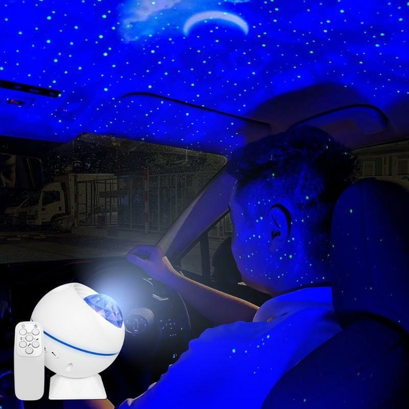 Car USB LED Star Night Light Projector Atmosphere Lamp Star Voice Control Lights