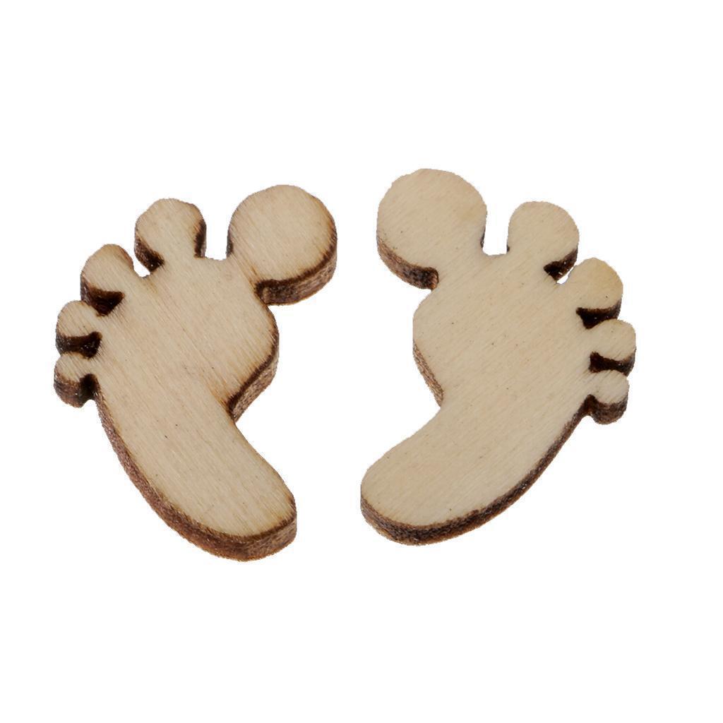 100pcs Wooden Wood Pieces Footprint Cutout Craft Embellishments