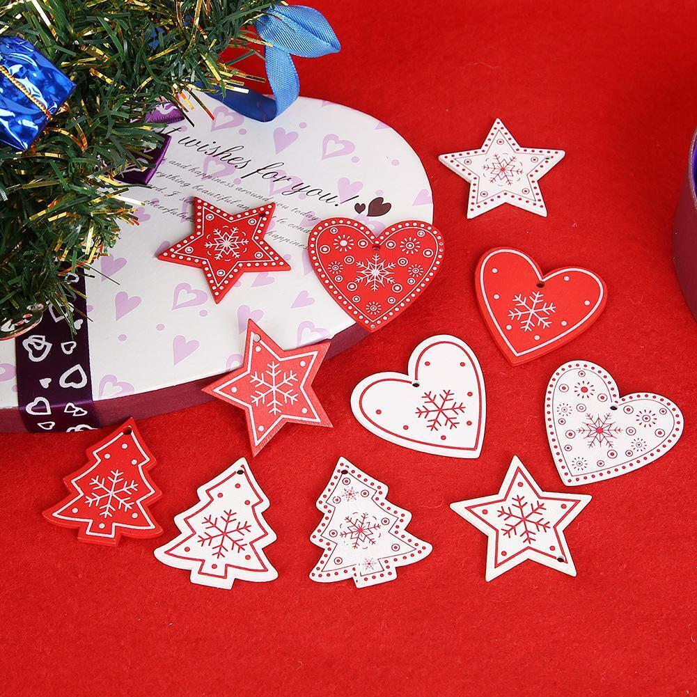 10pcs 5cm Wood Christmas Hanging Ornaments Pendant DIY Xmas Tree Decor (L)
