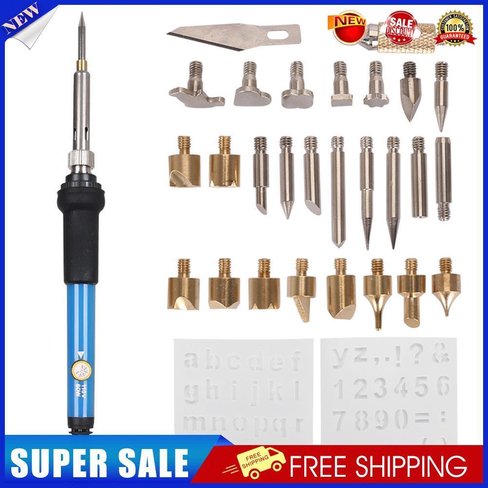 28 in 1 Wood Burning Kit 60W Temp Adjustable Pyrography Soldering Iron (US)