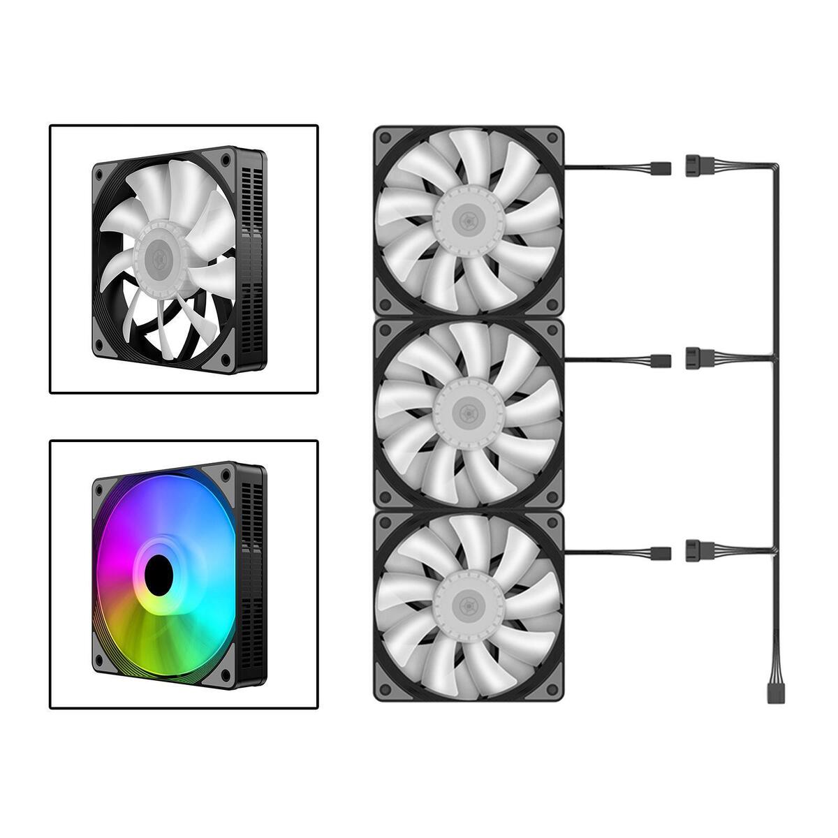 3Pcs 120mm Case Cooling Fan 1200RPM  Silent Liquid Radiator Colorful
