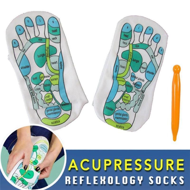 Acupressure Reflexology Socks Foot Massage English Schematic Hosiery with Stick