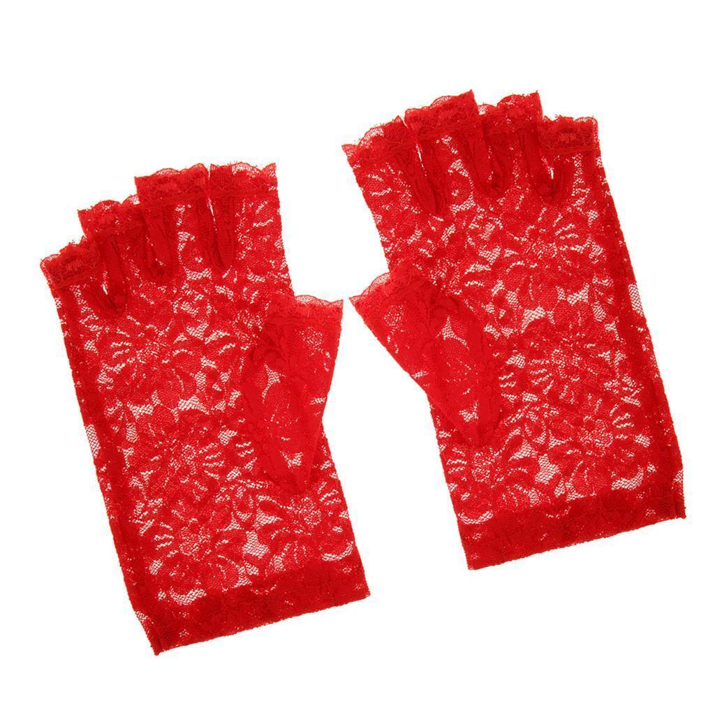 Wedding Party Lace Flower Half Finger Glove Party Accessories Lady Glove Red