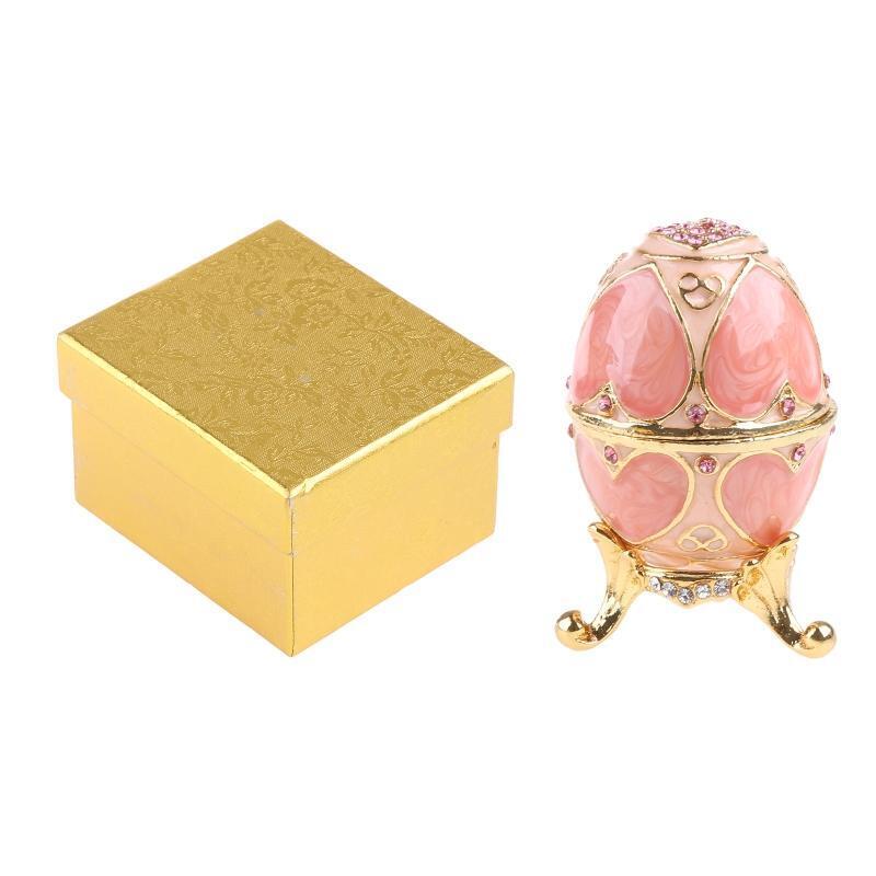 Pink Faberge-Egg Hand Painted Jewelry Trinket Box Gift for Easter Home Decor