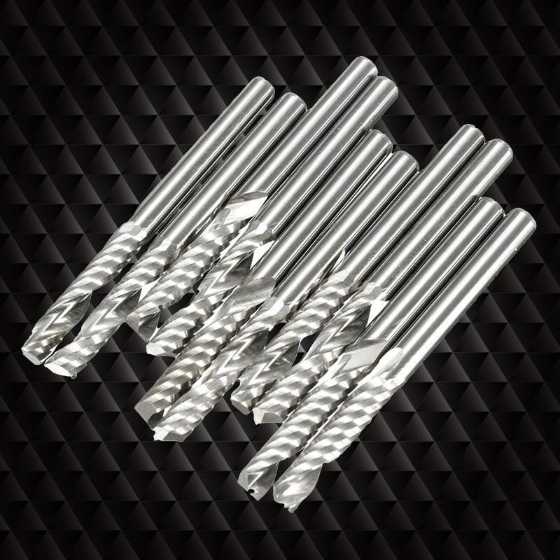 10 Pcs CNC Single Flute End Mill Cutter 3.175mm Spiral Router Bits for Slotting