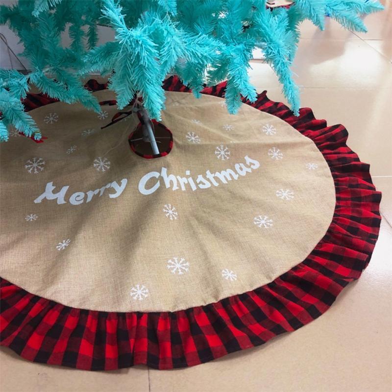 Christmas Tree Skirt Red and Black Buffalo Check Plaid Tree Skirt with Snowflake