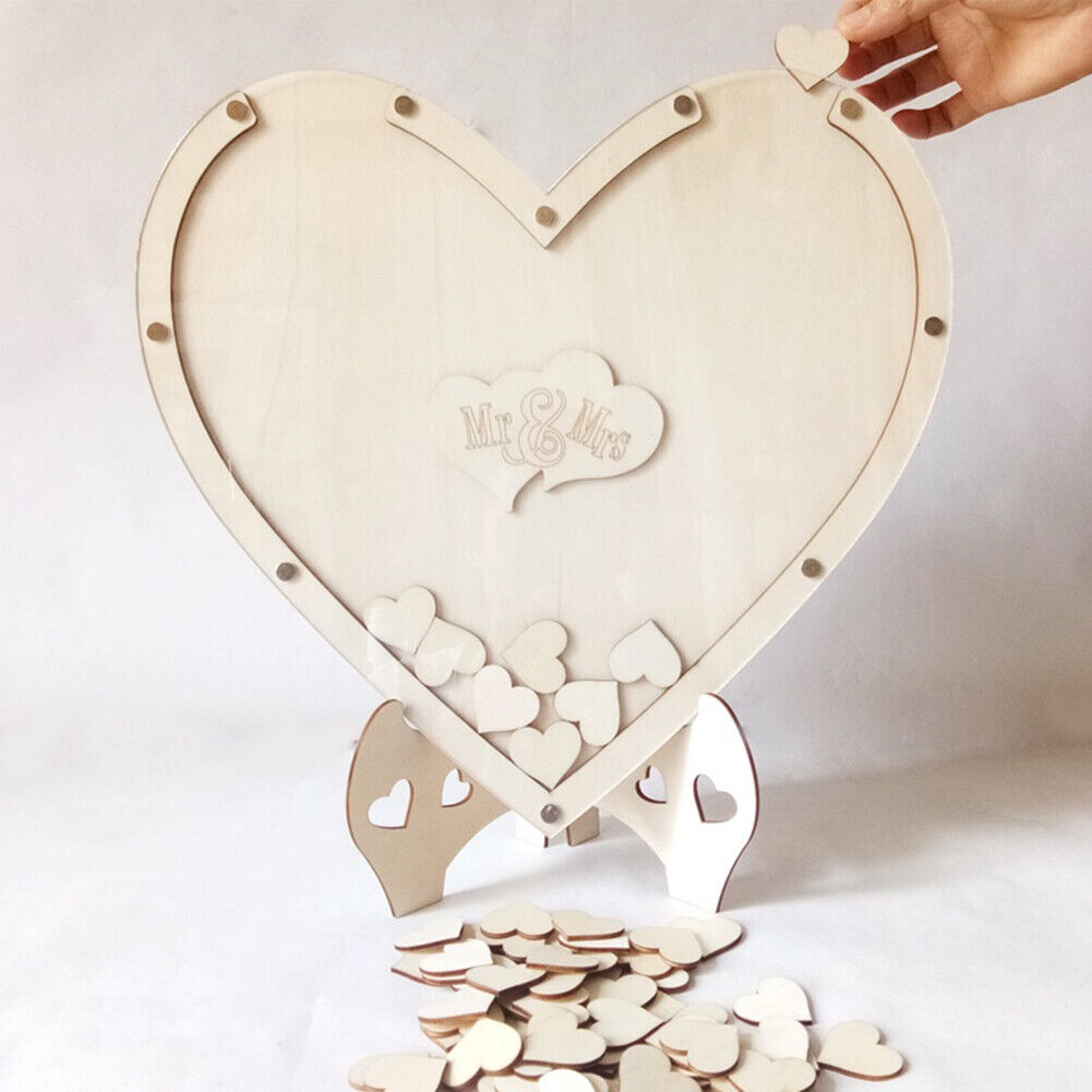 Heart Shaped Wedding Guest Book Rustic Wooden Baby Showers Party Guestbook