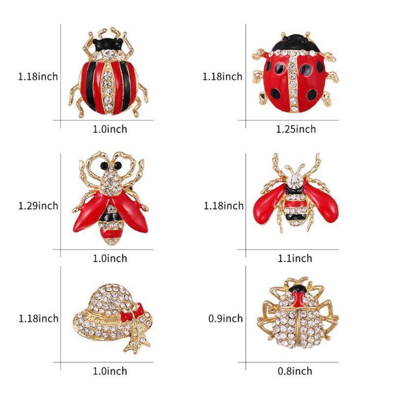 12 Pieces Mixed Crystal and Enameled Insect Bee and Ladybird Brooch Pins Sets or
